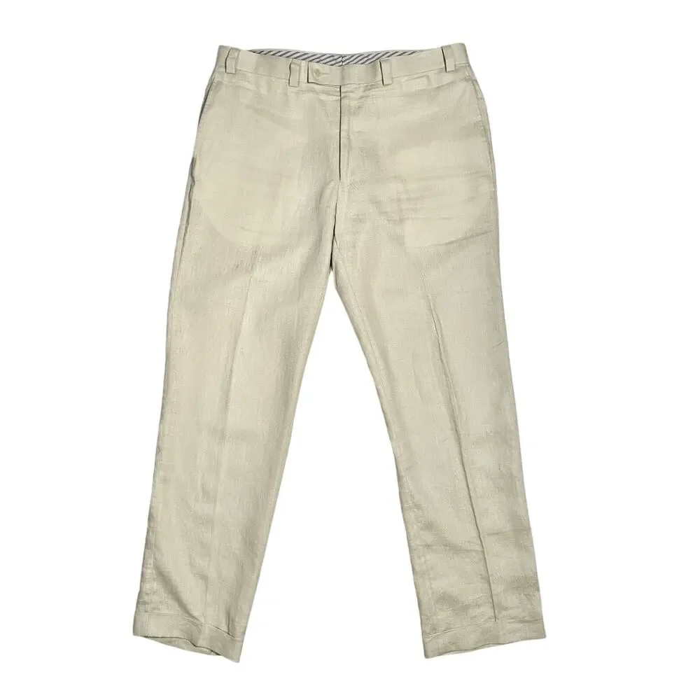 Calvin Klein | Men | 100% Linen Stone Lightweight Cuffed Dress Pants | Size 36 R